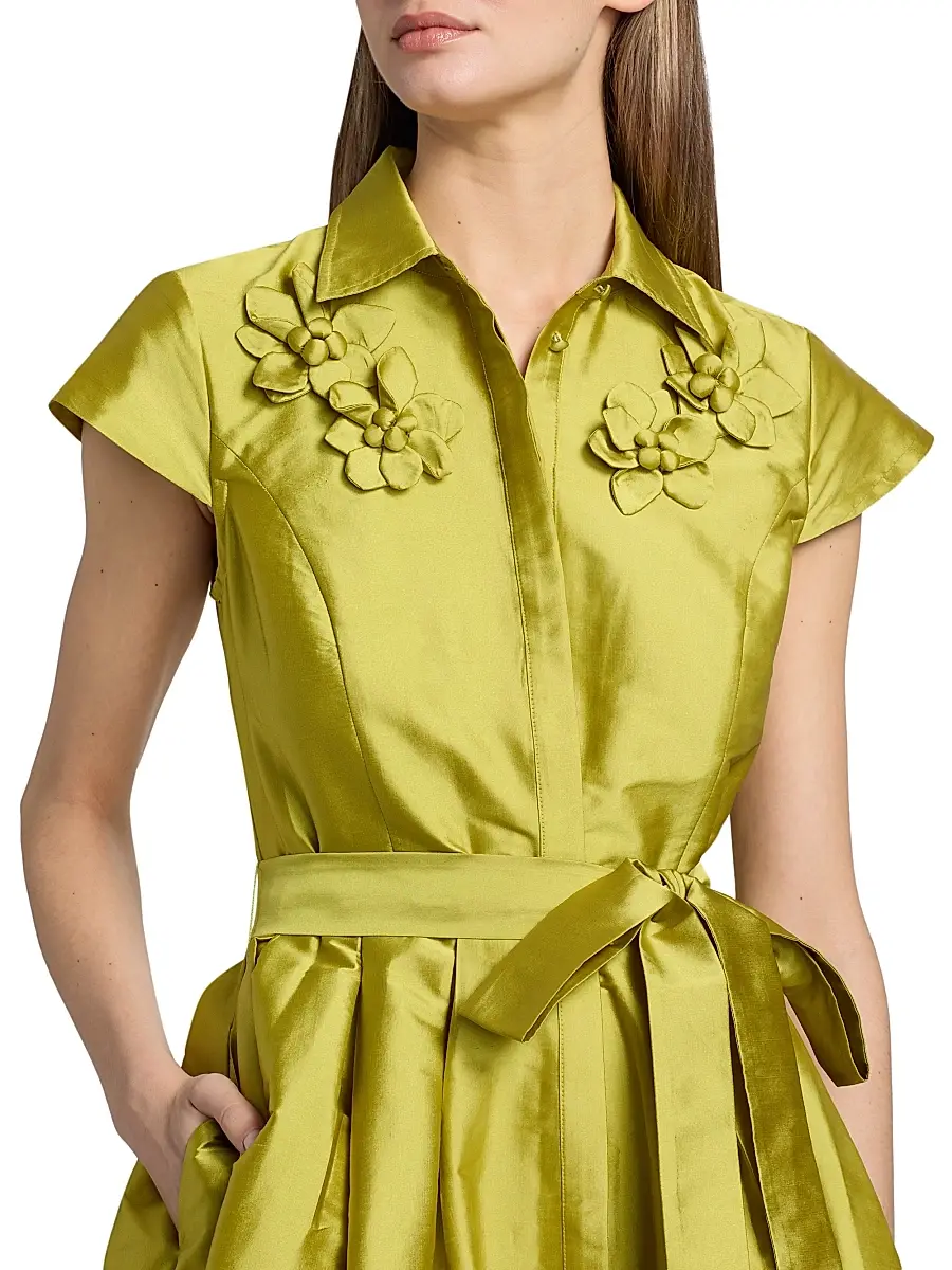 THEIA Women's Vada Taffeta Cocktail Shirtdress | Thumbnail 6