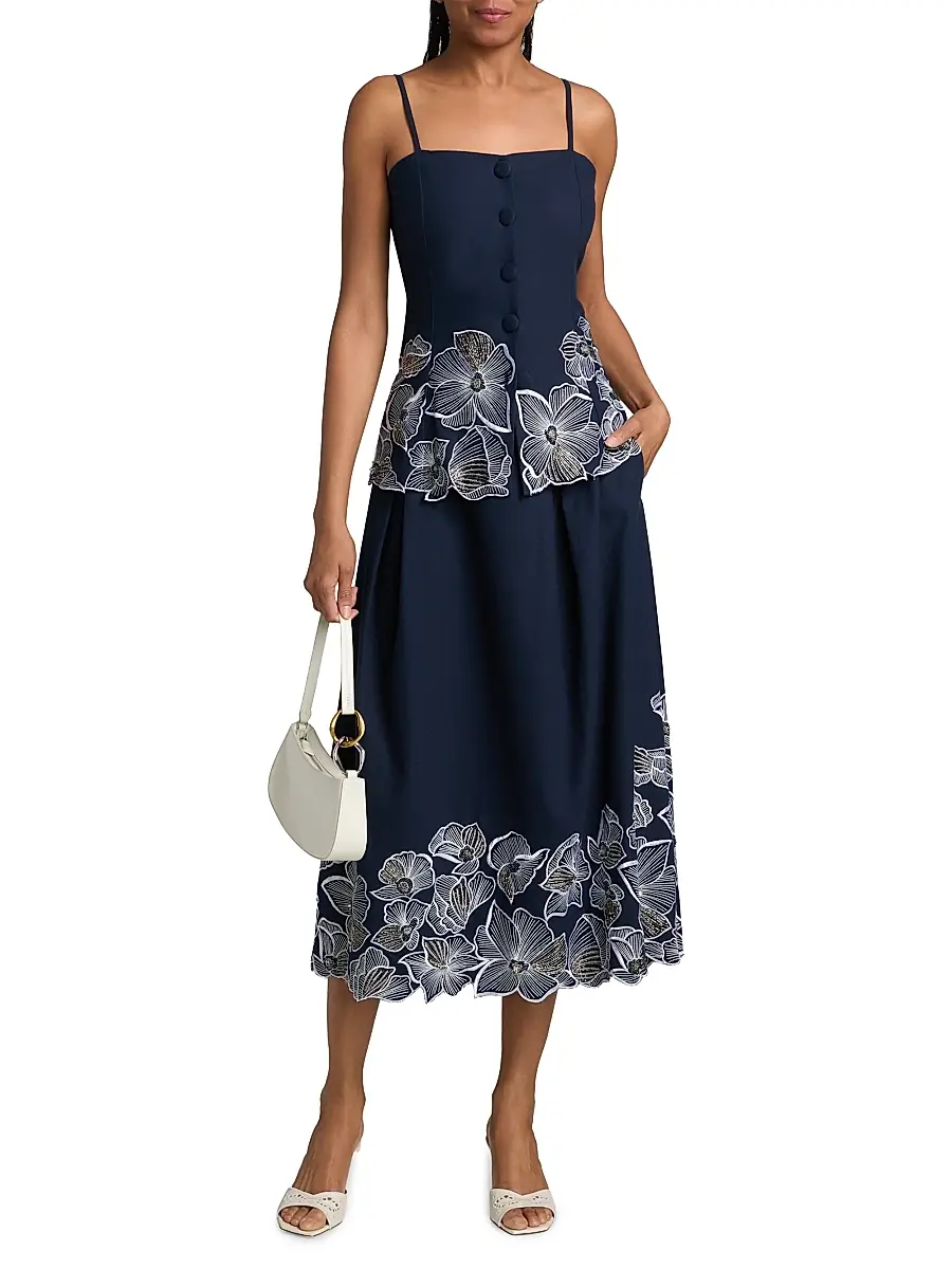 Toccin Women's Stacy Floral-Embroidered Cotton Midi-Skirt | Thumbnail 2 Toccin Women's Stacy Floral-Embroidered Cotton Midi-Skirt | Thumbnail 2