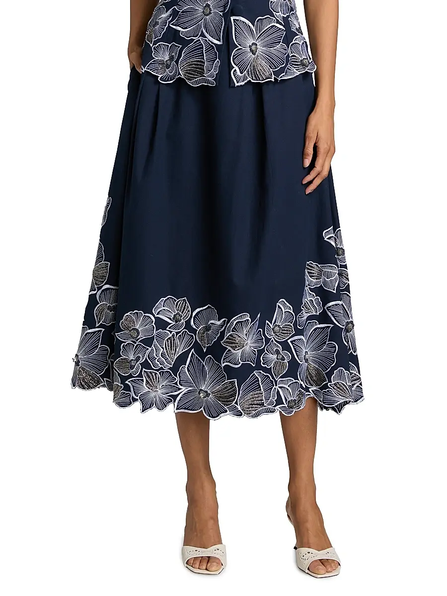 Toccin Women's Stacy Floral-Embroidered Cotton Midi-Skirt | Thumbnail 3 Toccin Women's Stacy Floral-Embroidered Cotton Midi-Skirt | Thumbnail 3