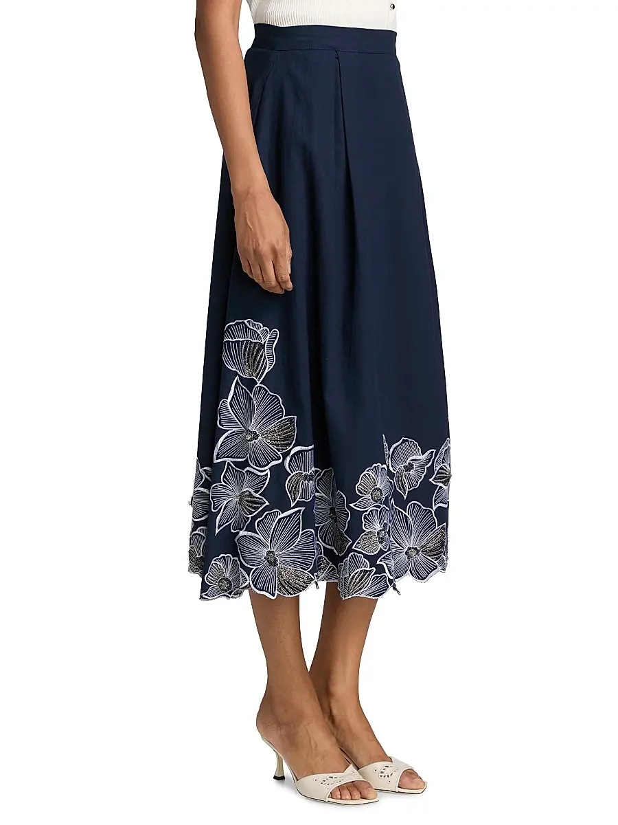 Toccin Women's Stacy Floral-Embroidered Cotton Midi-Skirt | Thumbnail 4 Toccin Women's Stacy Floral-Embroidered Cotton Midi-Skirt | Thumbnail 4