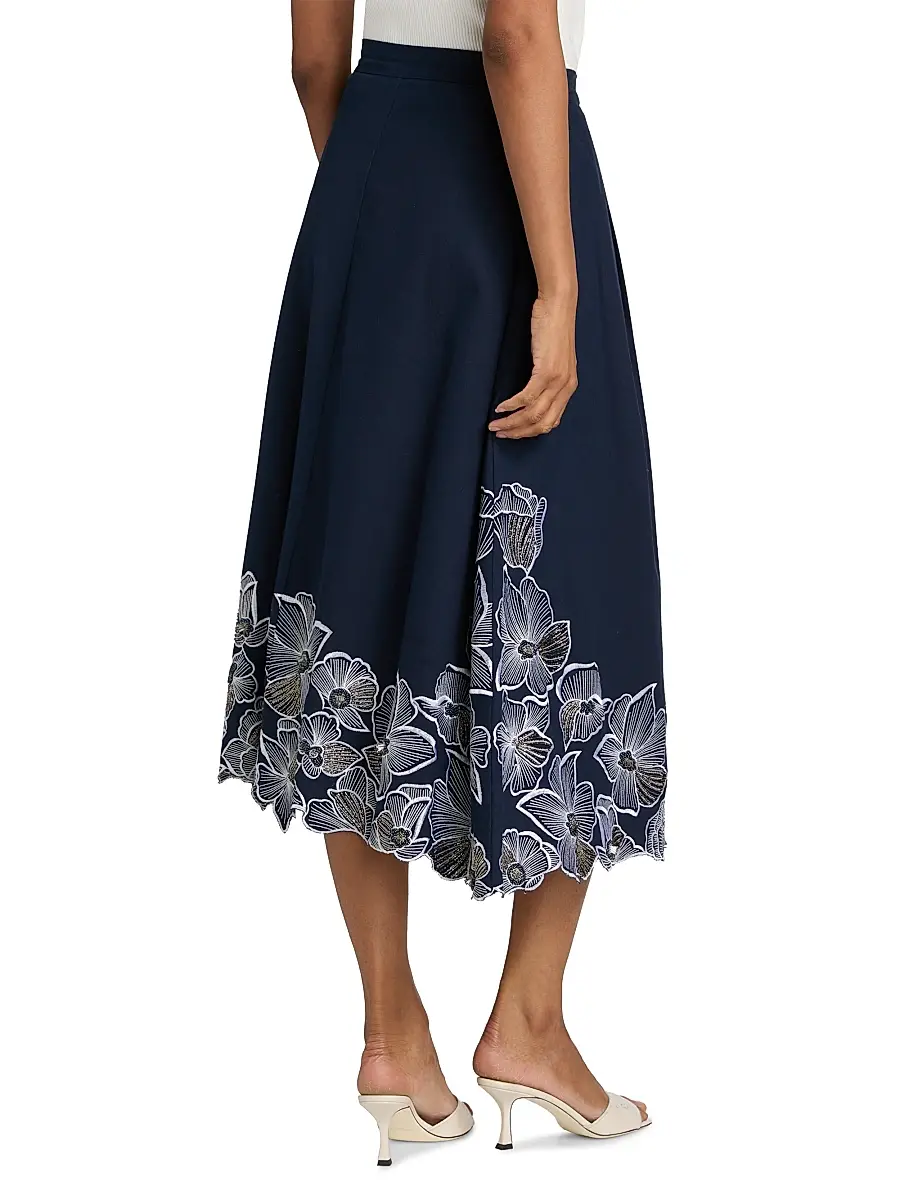 Toccin Women's Stacy Floral-Embroidered Cotton Midi-Skirt | Thumbnail 5 Toccin Women's Stacy Floral-Embroidered Cotton Midi-Skirt | Thumbnail 5