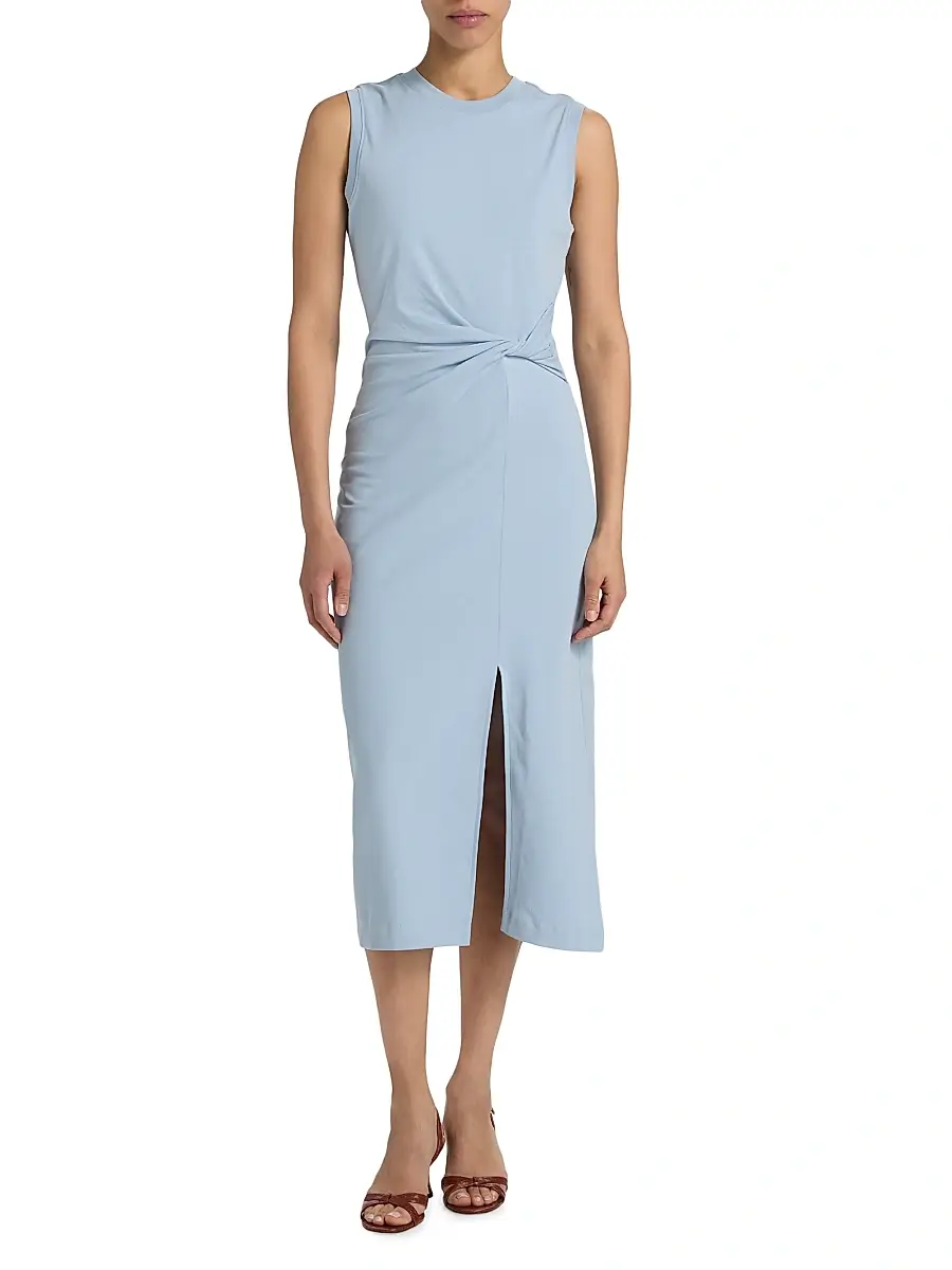TANYA TAYLOR Women's Cody Side Twist Linen-Blend Midi-Dress | Thumbnail 3 TANYA TAYLOR Women's Cody Side Twist Linen-Blend Midi-Dress | Thumbnail 3