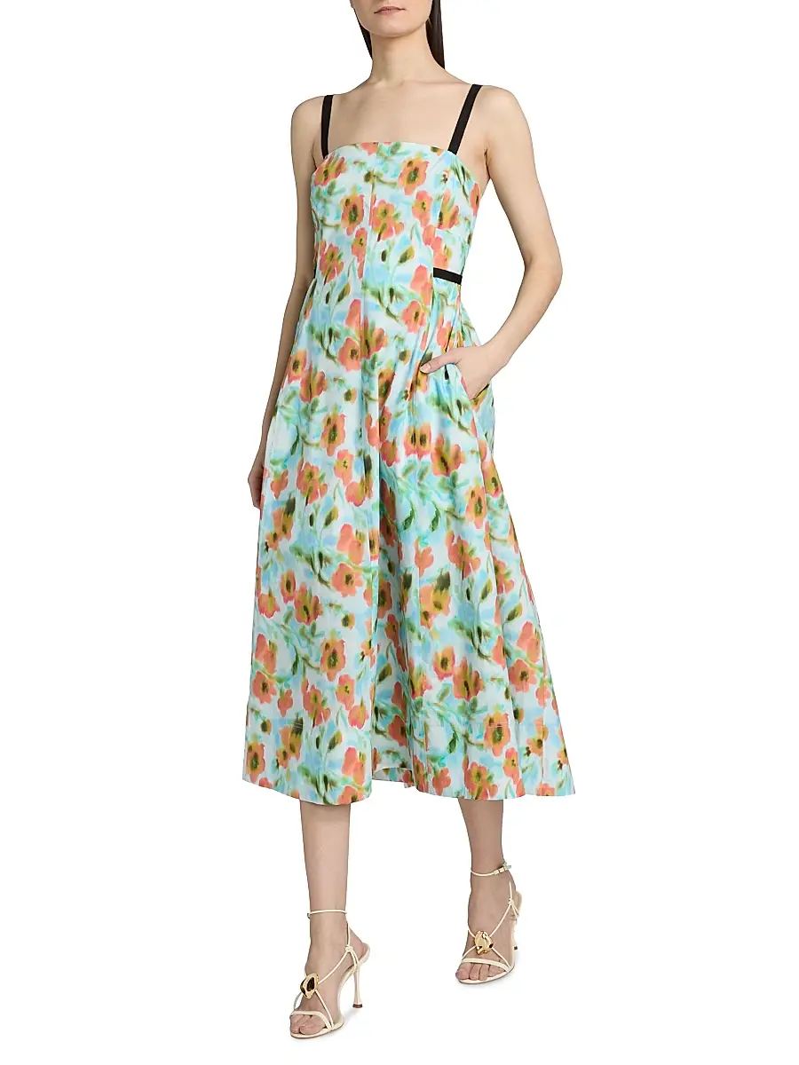 TANYA TAYLOR Women's Tavia Floral Cotton Poplin Midi-Dress | Thumbnail 2 TANYA TAYLOR Women's Tavia Floral Cotton Poplin Midi-Dress | Thumbnail 2