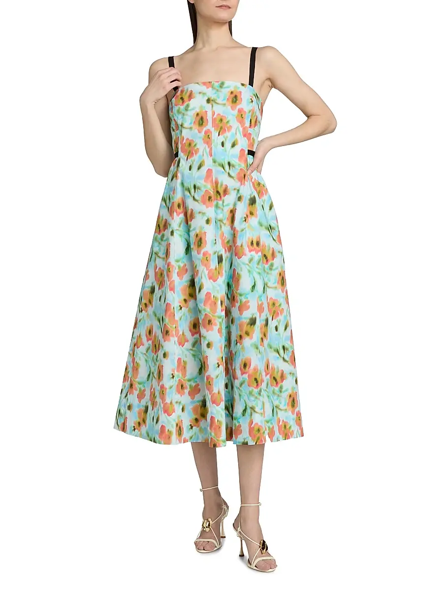 TANYA TAYLOR Women's Tavia Floral Cotton Poplin Midi-Dress | Thumbnail 3 TANYA TAYLOR Women's Tavia Floral Cotton Poplin Midi-Dress | Thumbnail 3