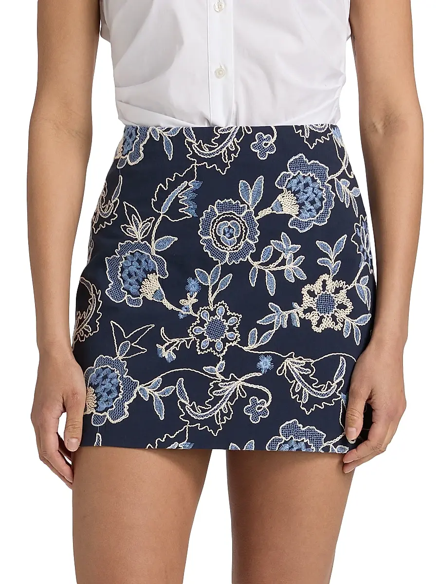 TANYA TAYLOR Women's Ari Embroidered Cotton Mini Skirt | Thumbnail 3 TANYA TAYLOR Women's Ari Embroidered Cotton Mini Skirt | Thumbnail 3