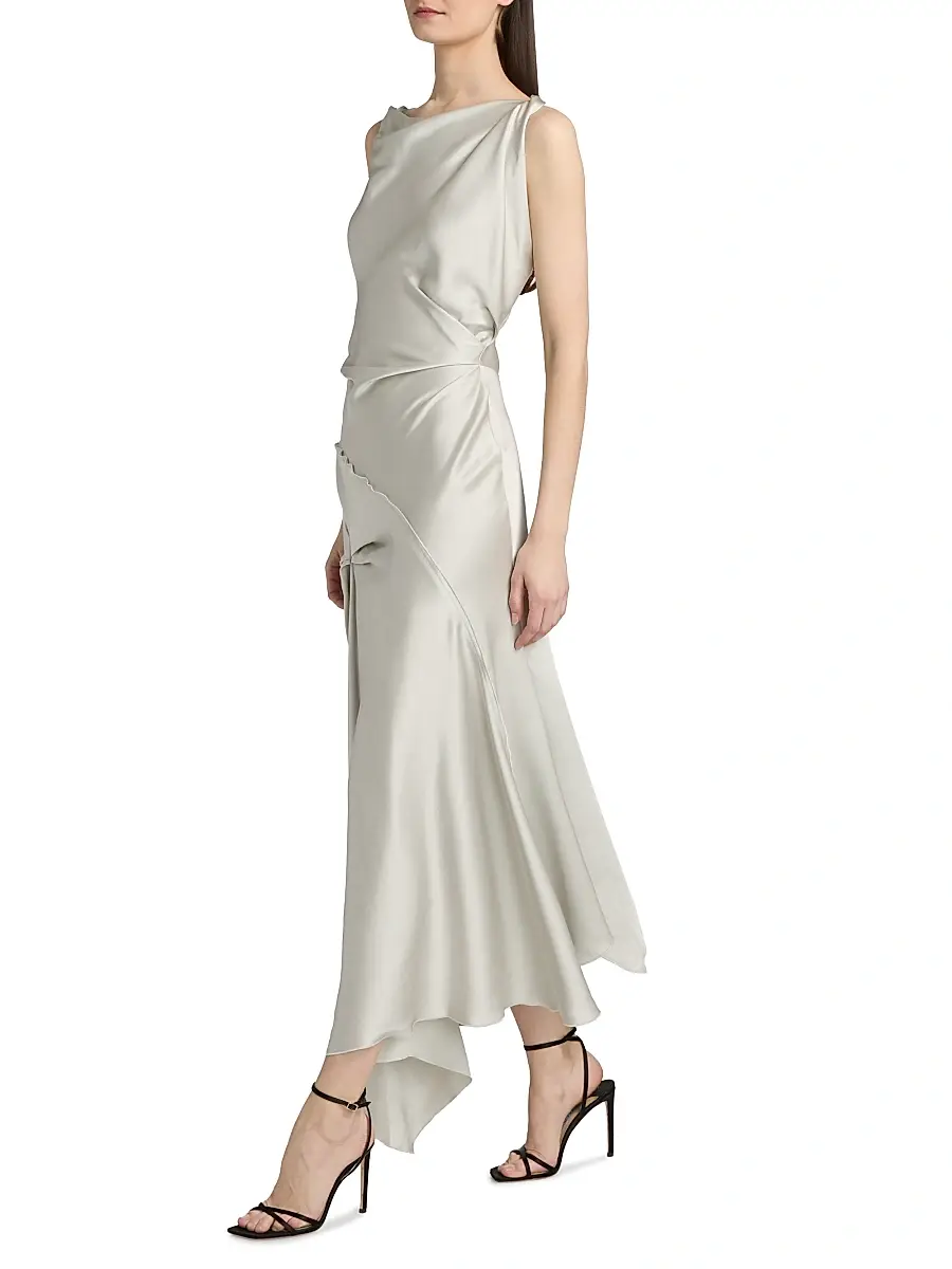 Victoria Beckham Women's Posy Draped Satin Midi-Dress | Thumbnail 2 Victoria Beckham Women's Posy Draped Satin Midi-Dress | Thumbnail 2