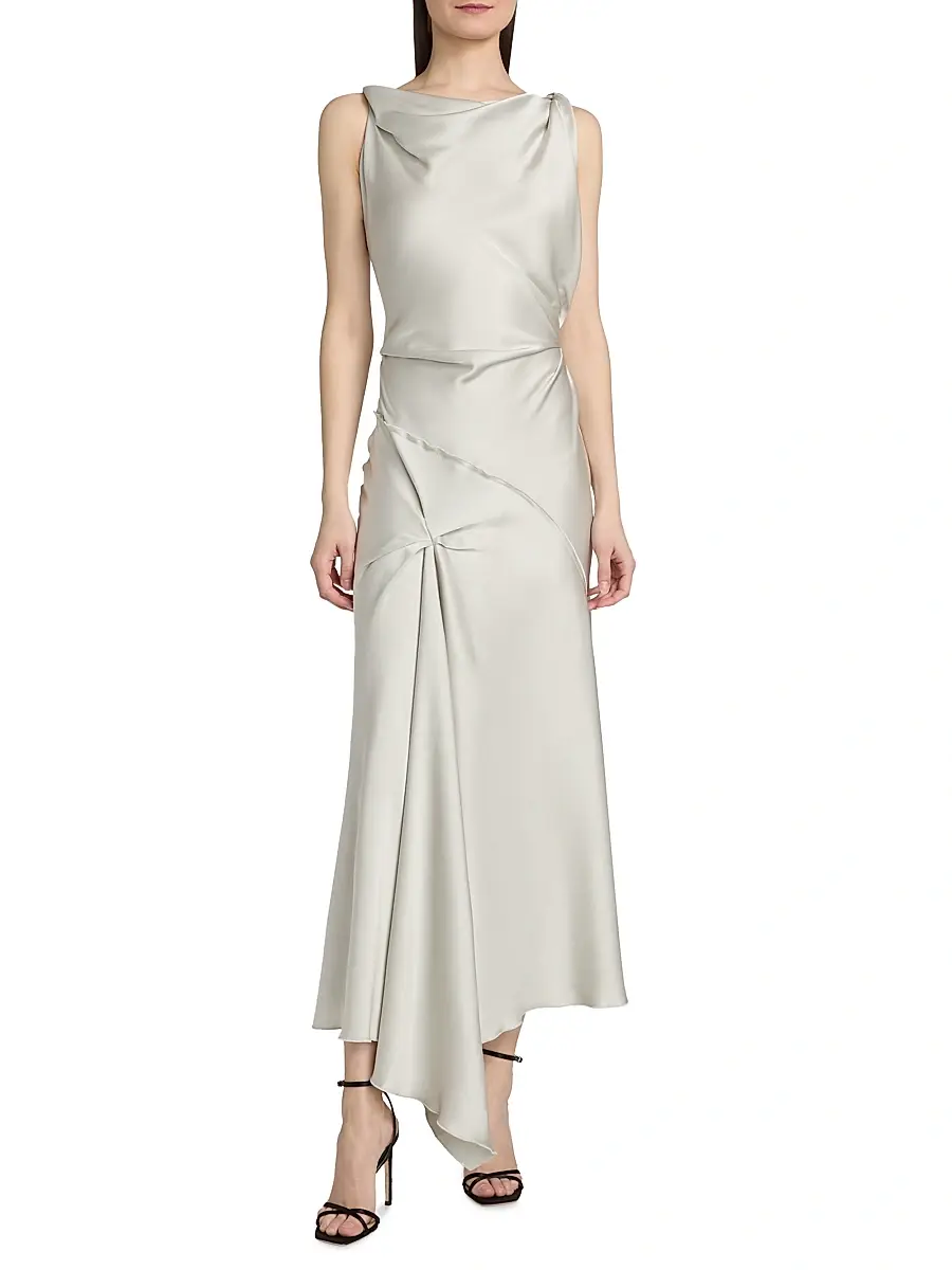 Victoria Beckham Women's Posy Draped Satin Midi-Dress | Thumbnail 3 Victoria Beckham Women's Posy Draped Satin Midi-Dress | Thumbnail 3