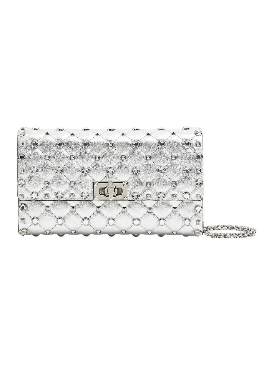Women's Rockstud Spike Shoulder Bag in Laminated Nappa Leather