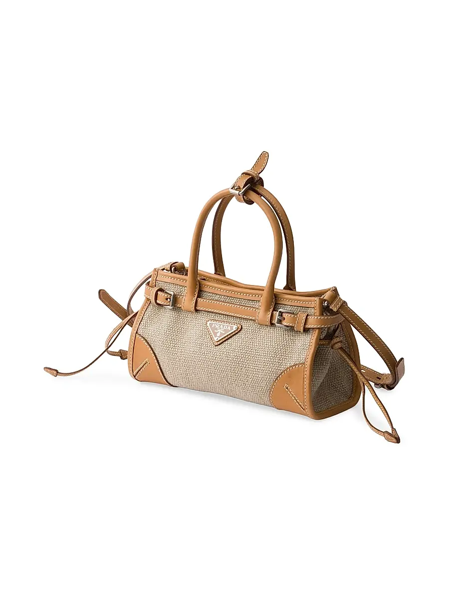 Prada Women's Bonnie Small Linen and Leather Top Handle Bag | Thumbnail 2 Prada Women's Bonnie Small Linen and Leather Top Handle Bag | Thumbnail 2