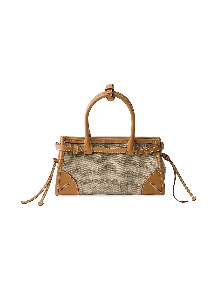 Prada Women's Bonnie Small Linen and Leather Top Handle Bag | Thumbnail 3 Prada Women's Bonnie Small Linen and Leather Top Handle Bag | Thumbnail 3