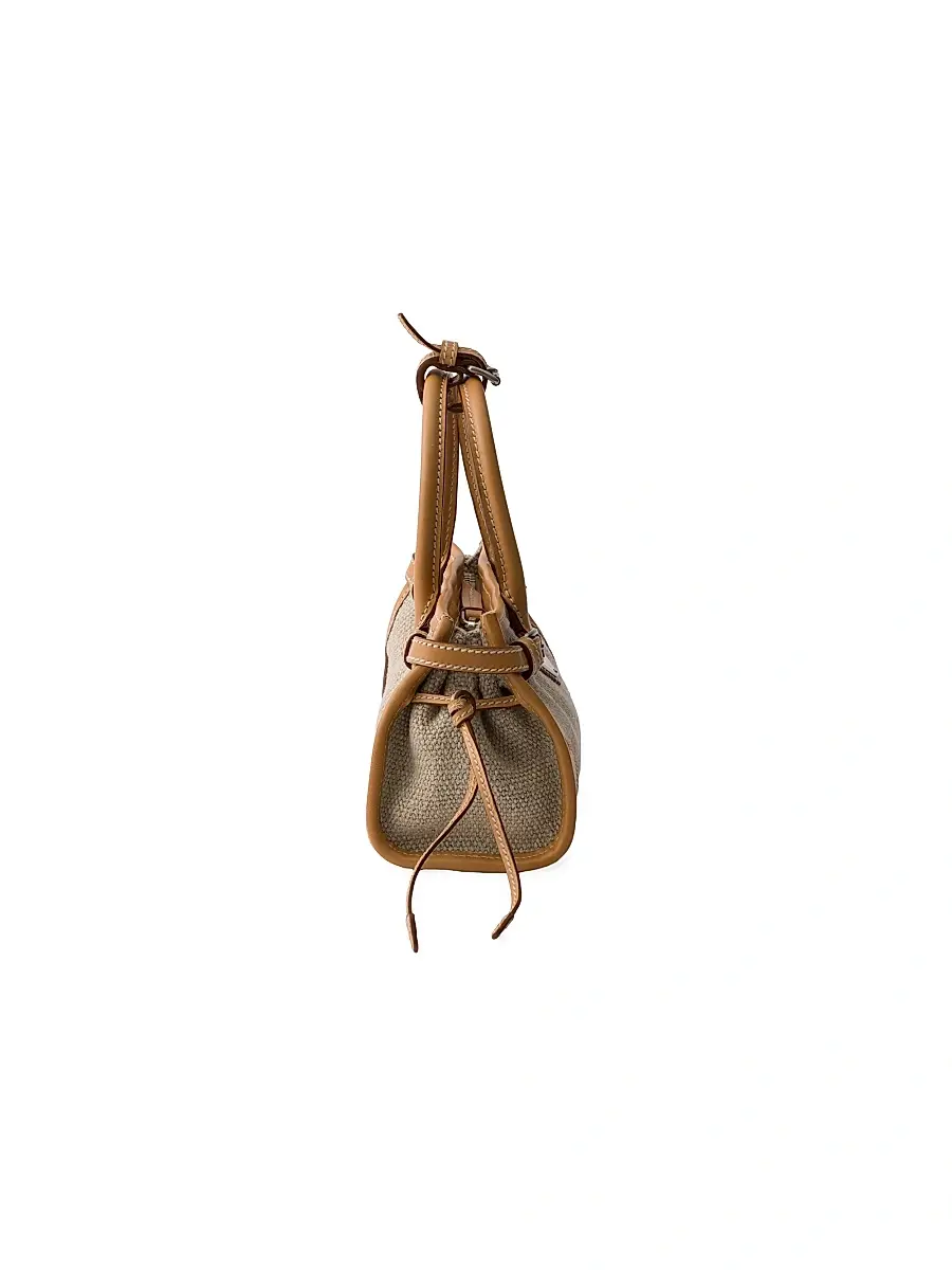 Prada Women's Bonnie Small Linen and Leather Top Handle Bag | Thumbnail 4 Prada Women's Bonnie Small Linen and Leather Top Handle Bag | Thumbnail 4
