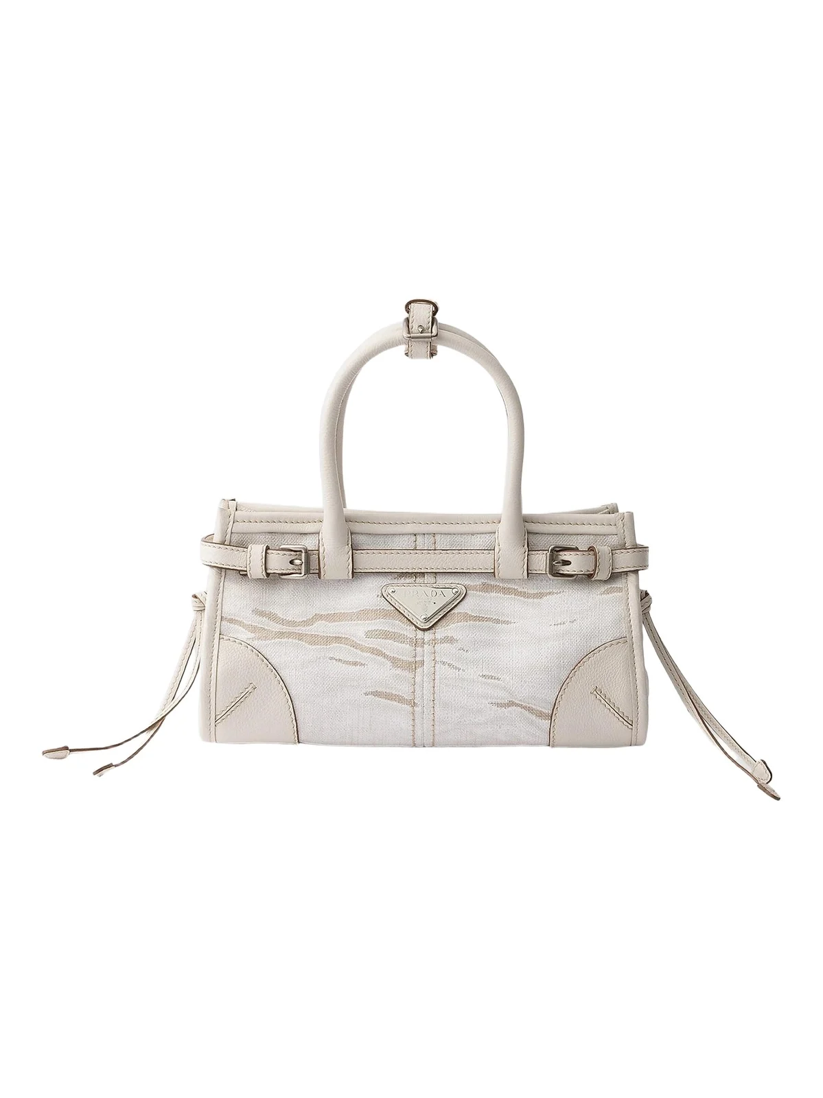 Women's Bonnie Small Printed Linen and Leather Top Handle Bag Women's Bonnie Small Printed Linen and Leather Top Handle Bag