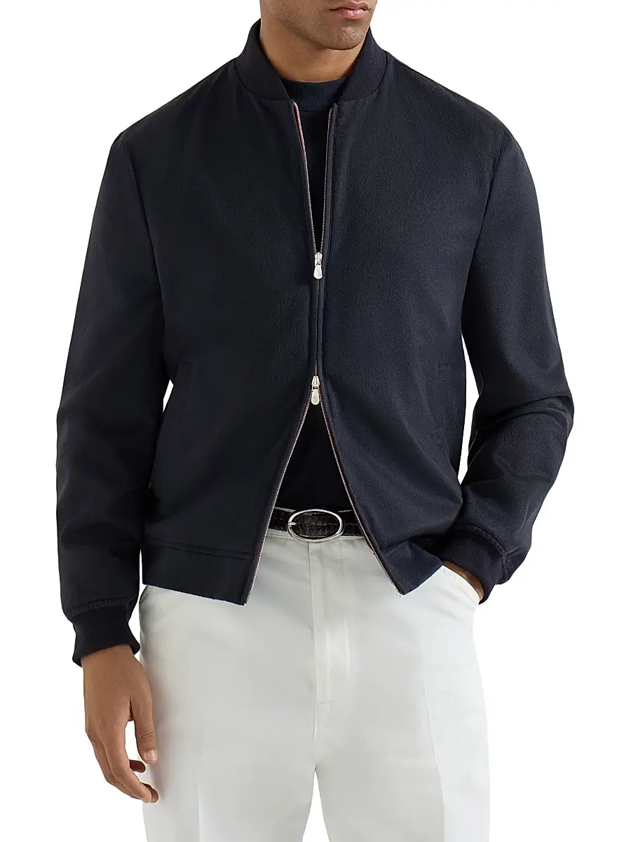 Brunello Cucinelli Men's Lightweight Cashmere Flannel Bomber Jacket | Thumbnail 2 Brunello Cucinelli Men's Lightweight Cashmere Flannel Bomber Jacket | Thumbnail 2