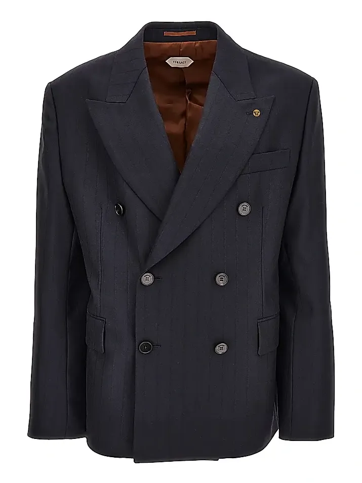 Men's Pinstriped Double-Breasted Virgin Wool Jacket