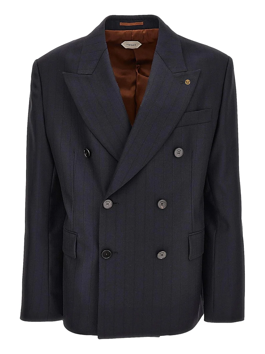 Men's Pinstriped Double-Breasted Virgin Wool Jacket Men's Pinstriped Double-Breasted Virgin Wool Jacket