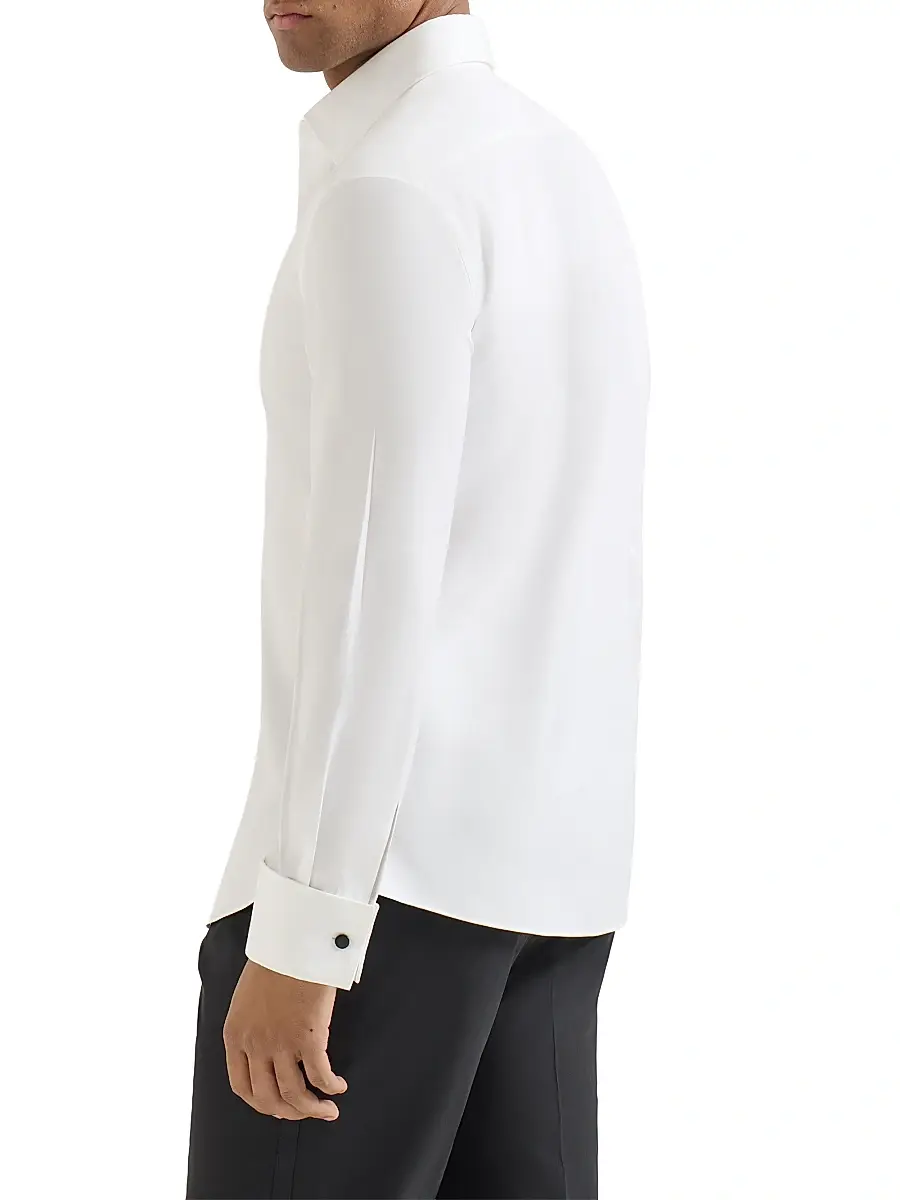 Brunello Cucinelli Men's Sea Island Cotton Twill Slim Fit Tuxedo Shirt with Spread Collar - White | Thumbnail 3 Brunello Cucinelli Men's Sea Island Cotton Twill Slim Fit Tuxedo Shirt with Spread Collar - White | Thumbnail 3