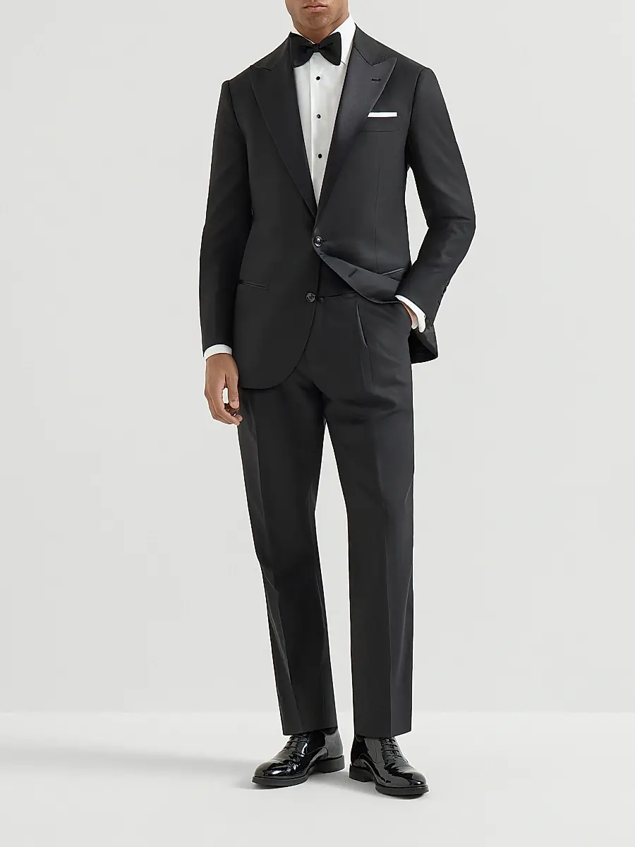 Brunello Cucinelli Men's Sea Island Cotton Twill Slim Fit Tuxedo Shirt with Spread Collar - White | Thumbnail 6 Brunello Cucinelli Men's Sea Island Cotton Twill Slim Fit Tuxedo Shirt with Spread Collar - White | Thumbnail 6