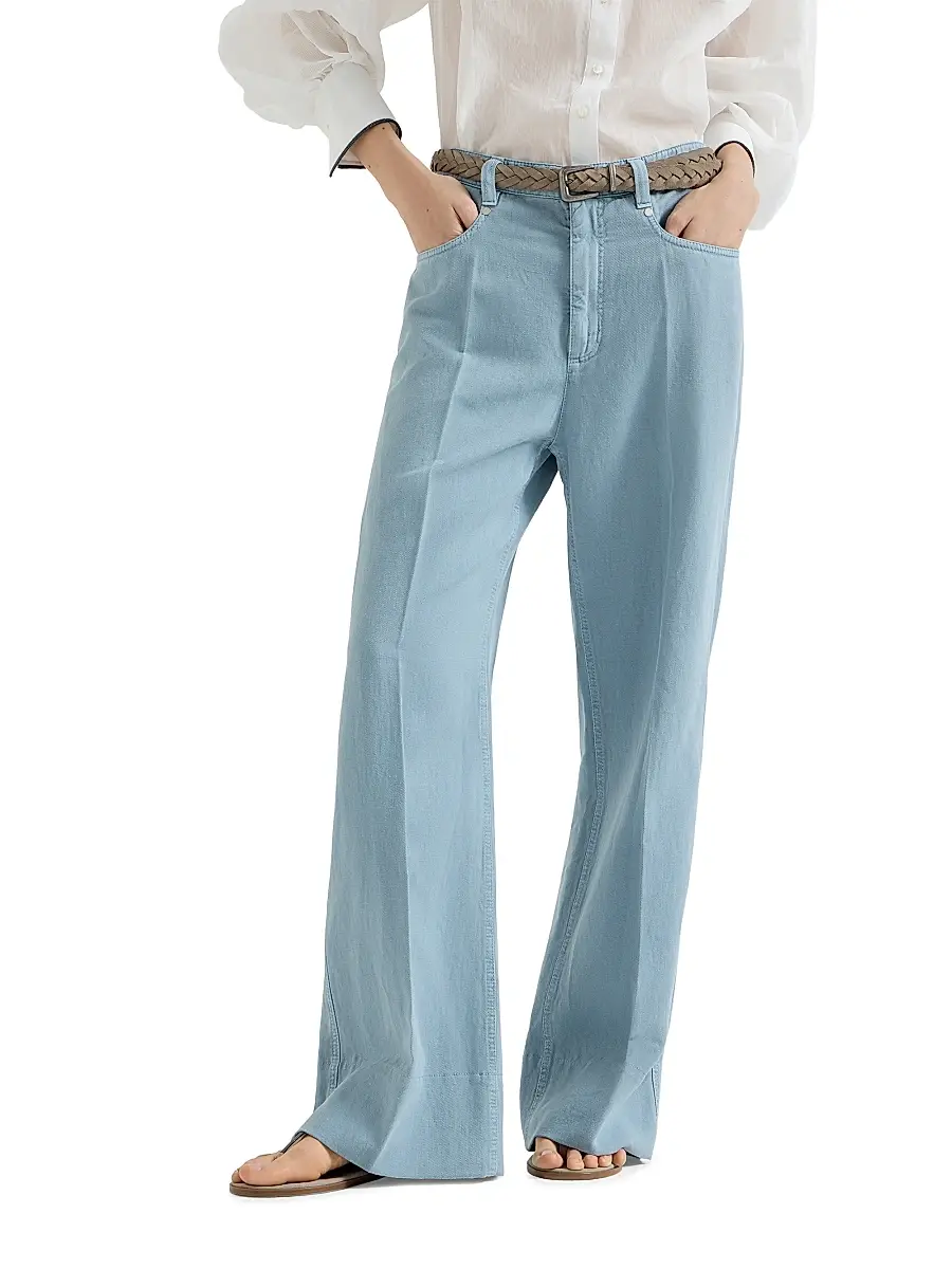 Brunello Cucinelli Women's Garment Dyed Cotton and Linen Cover Loose Jeans | Thumbnail 2 Brunello Cucinelli Women's Garment Dyed Cotton and Linen Cover Loose Jeans | Thumbnail 2