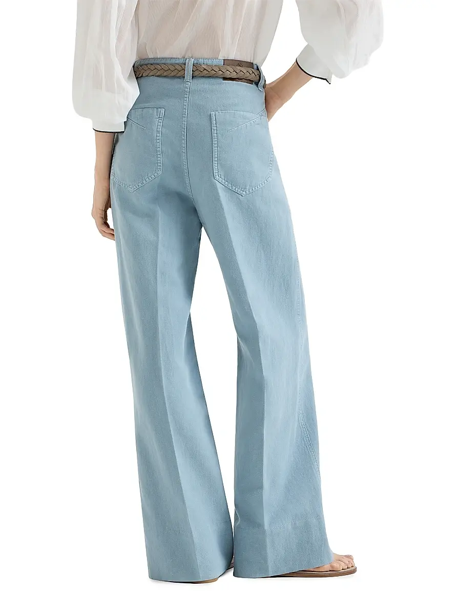 Brunello Cucinelli Women's Garment Dyed Cotton and Linen Cover Loose Jeans | Thumbnail 3 Brunello Cucinelli Women's Garment Dyed Cotton and Linen Cover Loose Jeans | Thumbnail 3