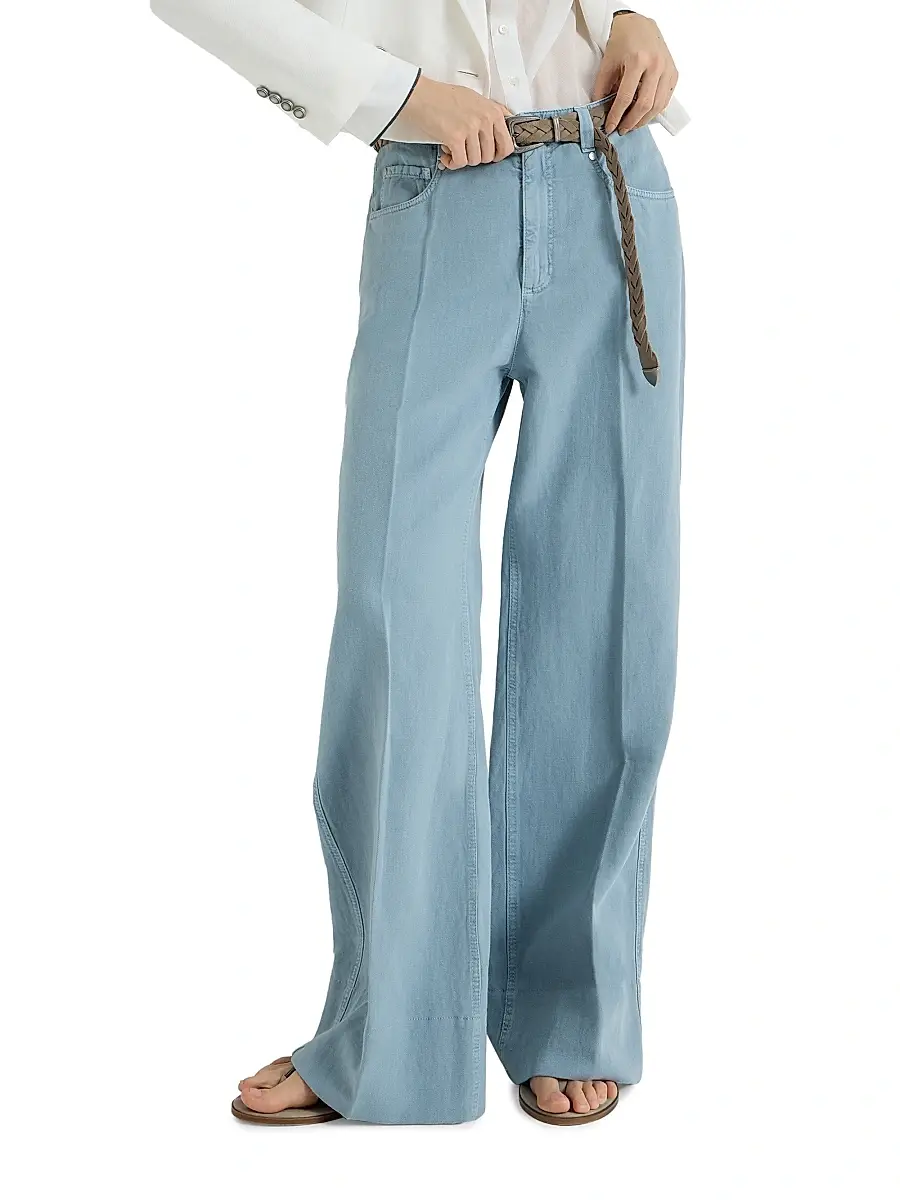 Brunello Cucinelli Women's Garment Dyed Cotton and Linen Cover Loose Jeans | Thumbnail 5 Brunello Cucinelli Women's Garment Dyed Cotton and Linen Cover Loose Jeans | Thumbnail 5