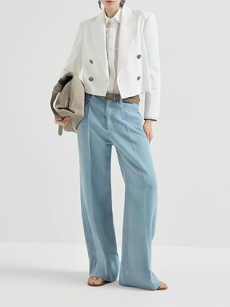 Brunello Cucinelli Women's Garment Dyed Cotton and Linen Cover Loose Jeans | Thumbnail 6 Brunello Cucinelli Women's Garment Dyed Cotton and Linen Cover Loose Jeans | Thumbnail 6