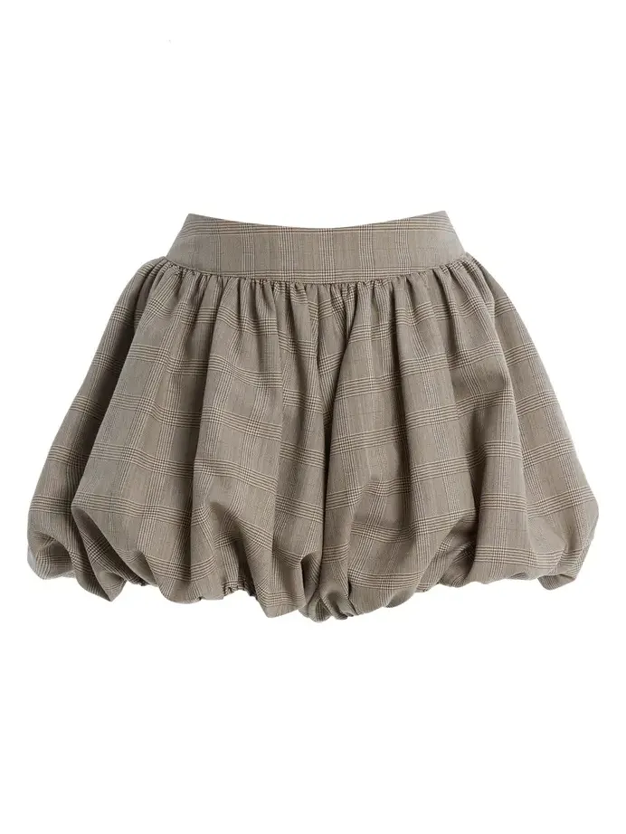 Alina Plaid Wool-Blend Bubble-Hem Shorts Alina Plaid Wool-Blend Bubble-Hem Shorts