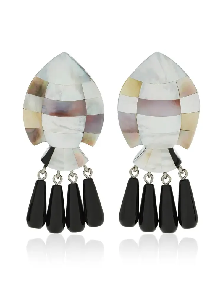 Exclusive Ondine Mother of Pearl Onyx And Resing Earrings