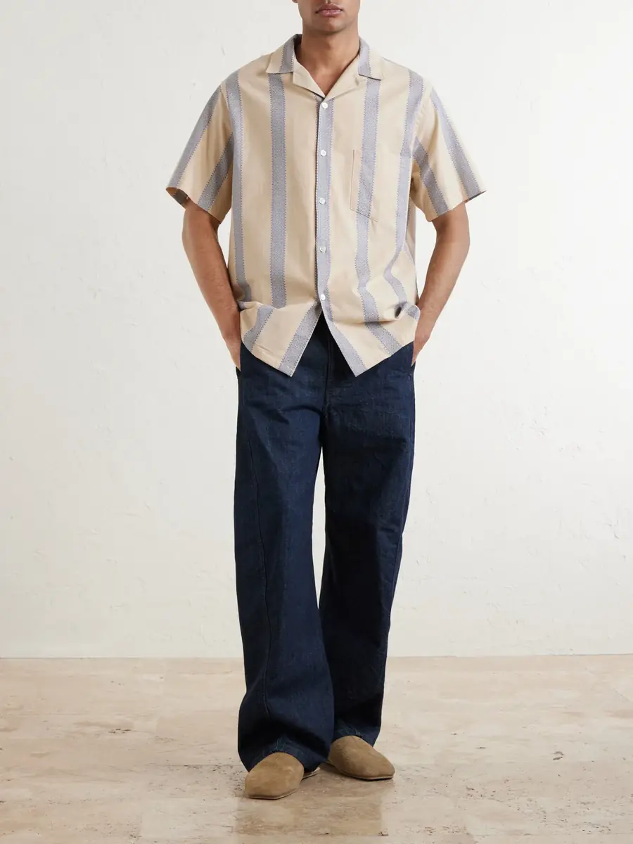 Portuguese Flannel Lousada Camp-Collar Embroidered Striped Cotton Shirt - Men | Thumbnail 2 Portuguese Flannel Lousada Camp-Collar Embroidered Striped Cotton Shirt - Men | Thumbnail 2