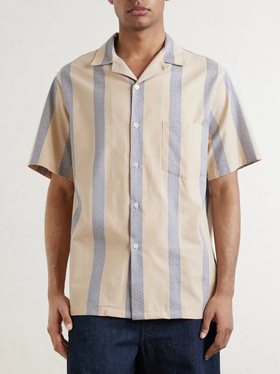 Portuguese Flannel Lousada Camp-Collar Embroidered Striped Cotton Shirt - Men | Thumbnail 3 Portuguese Flannel Lousada Camp-Collar Embroidered Striped Cotton Shirt - Men | Thumbnail 3