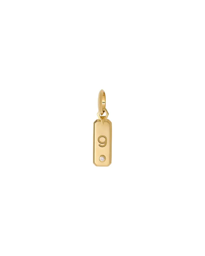 Jennifer Fisher Minimal Block Number Dog Tag in 18K Yellow Gold | Image 1 Jennifer Fisher Minimal Block Number Dog Tag in 18K Yellow Gold | Image 1