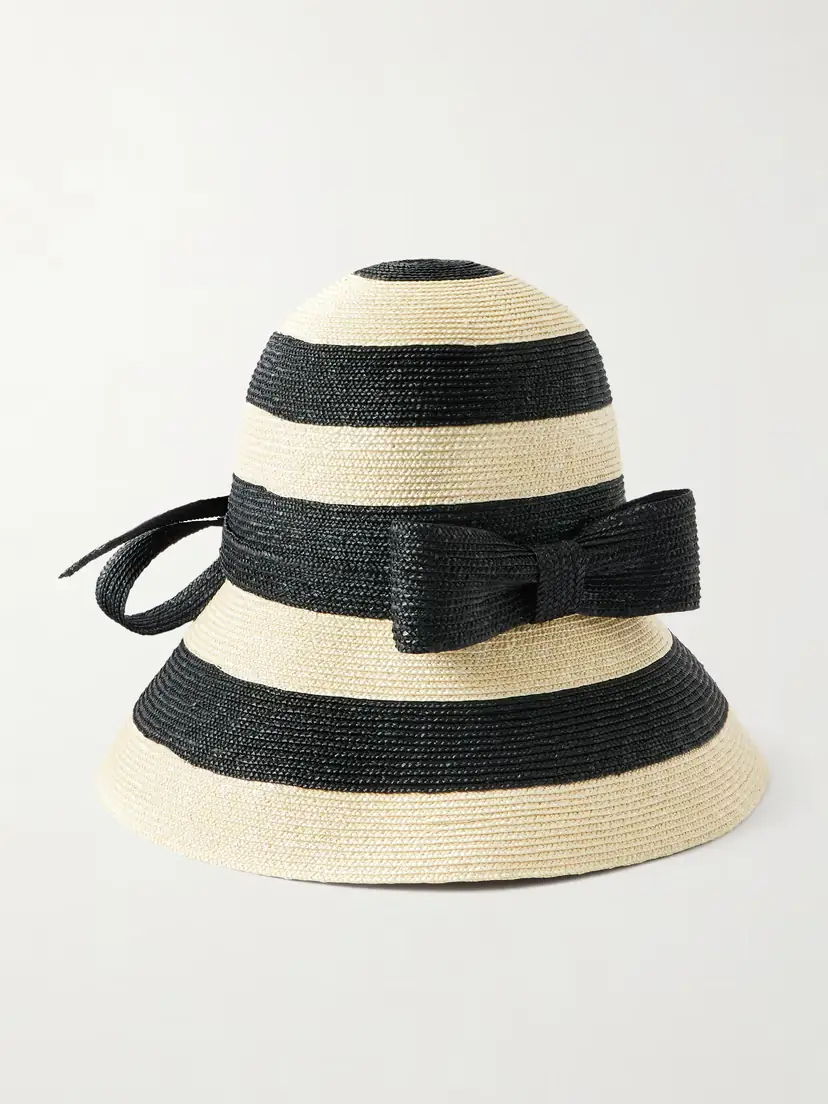 Valentino Garavani Vlogo Signature Bow-embellished Striped Straw Sunhat | Thumbnail 3