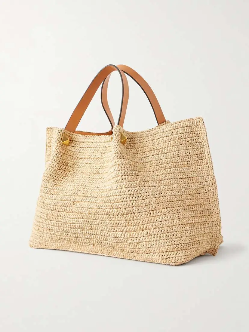 Valentino Garavani Vlogo Studded Leather-trimmed Woven Raffia Tote | Thumbnail 4 Valentino Garavani Vlogo Studded Leather-trimmed Woven Raffia Tote | Thumbnail 4