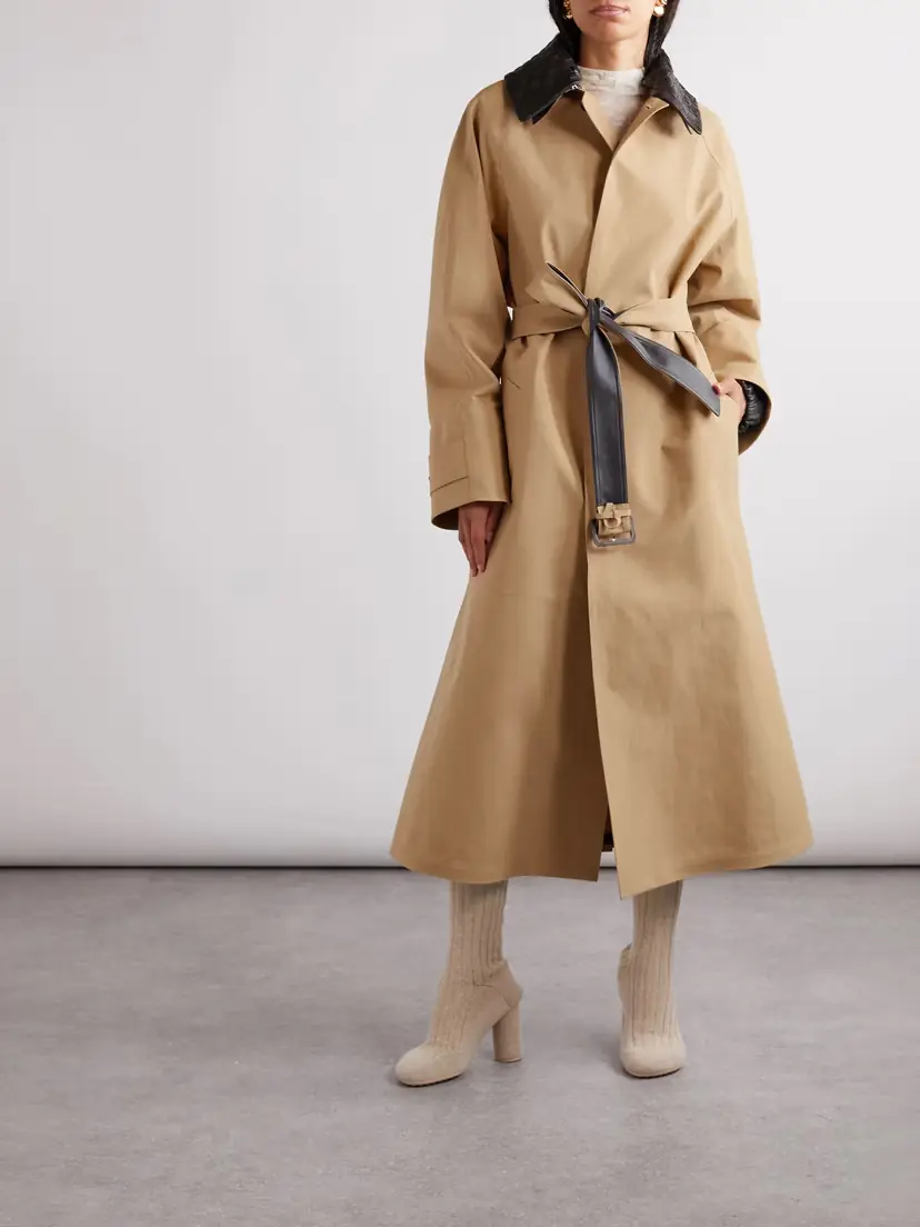 Bottega Veneta Belted Leather-trimmed Cotton-garbardine Trench Coat | Thumbnail 2