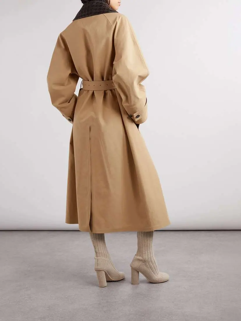 Bottega Veneta Belted Leather-trimmed Cotton-garbardine Trench Coat | Thumbnail 3