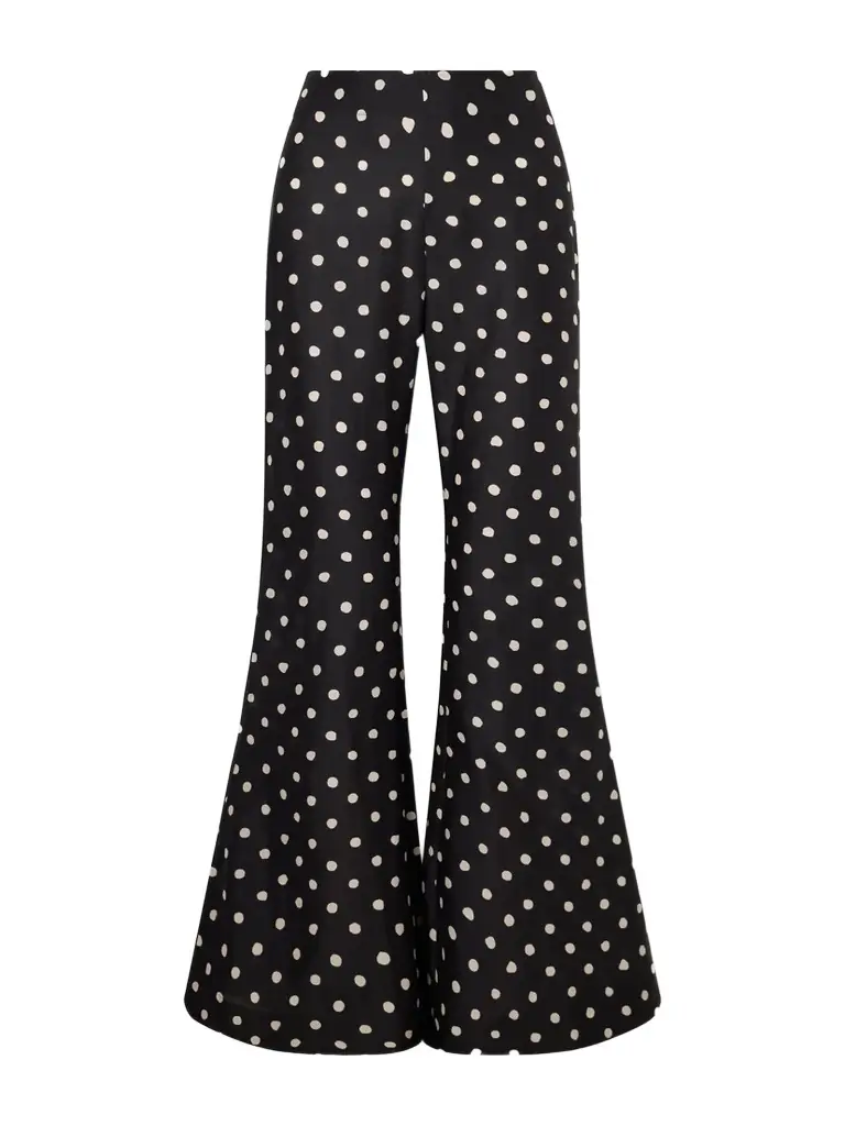 Farah Polka-dot Cotton And Silk-blend Flared Pants