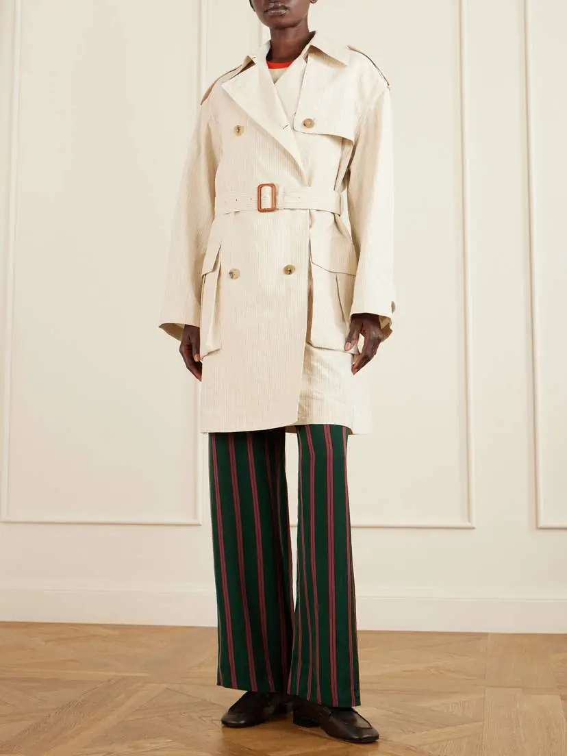 Dries Van Noten Double-breasted Belted Striped Cotton-blend Trench Coat | Thumbnail 3