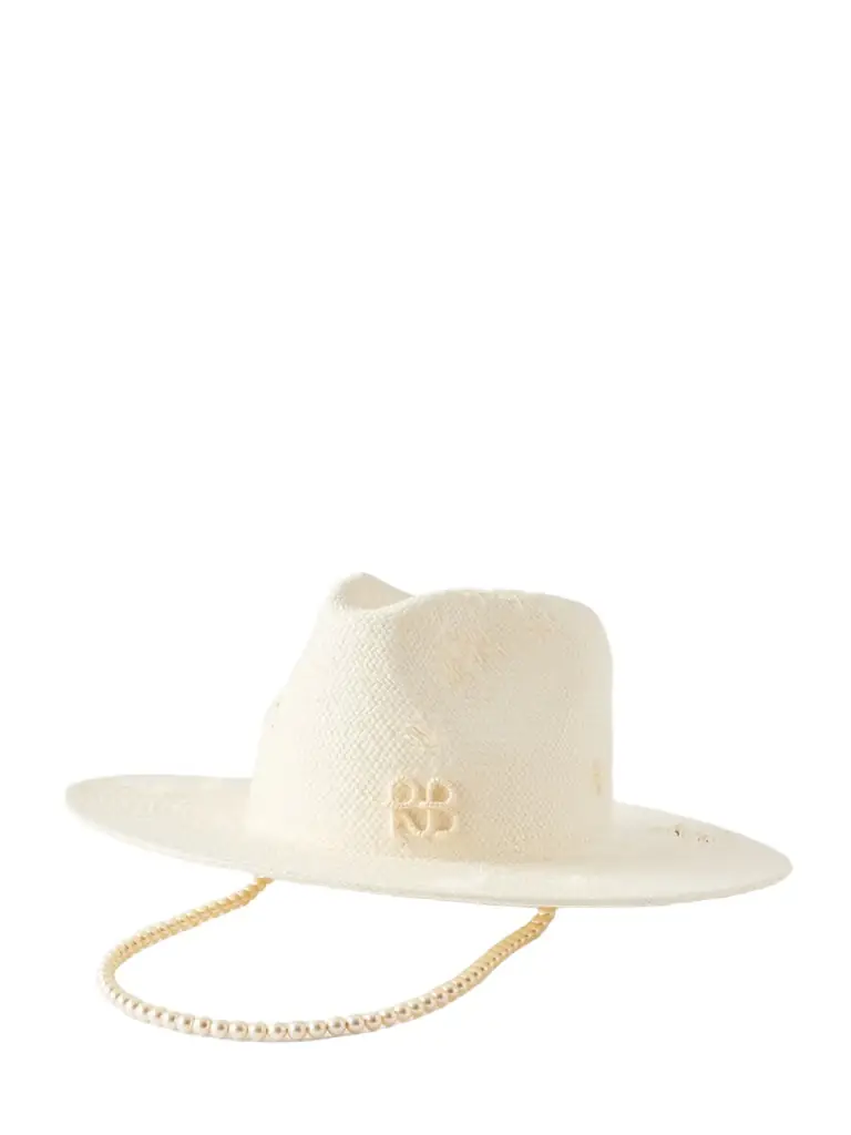 Ruslan Baginskiy Embellished Distressed Straw Fedora | Image 1 Ruslan Baginskiy Embellished Distressed Straw Fedora | Image 1