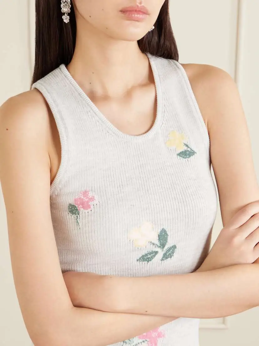 BERNADETTE Clementine Floral-jacquard Ribbed Cotton Tank Top | Thumbnail 4 BERNADETTE Clementine Floral-jacquard Ribbed Cotton Tank Top | Thumbnail 4