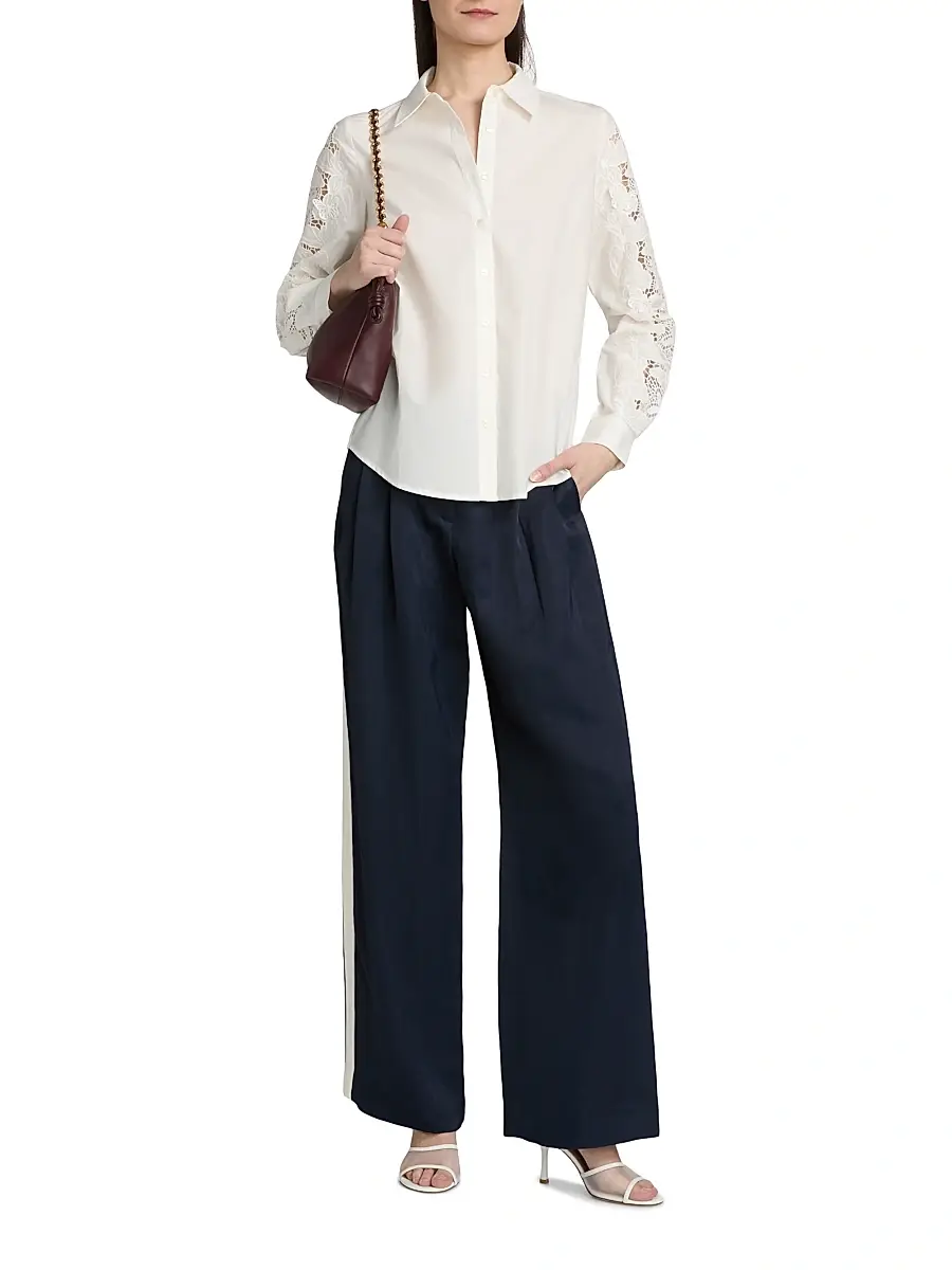 Elie Tahari Women's Dani Lace Sleeve Silk Shirt | Thumbnail 2 Elie Tahari Women's Dani Lace Sleeve Silk Shirt | Thumbnail 2