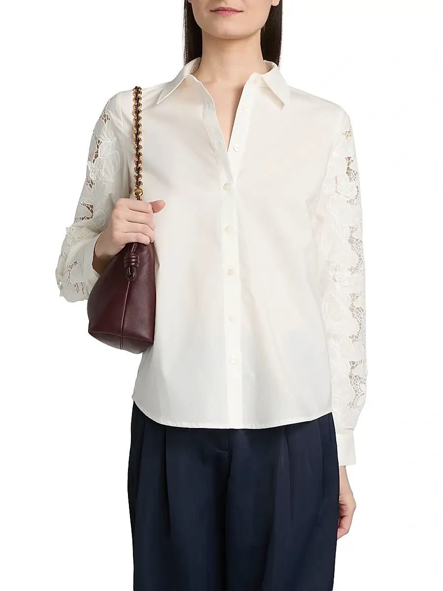 Elie Tahari Women's Dani Lace Sleeve Silk Shirt | Thumbnail 3 Elie Tahari Women's Dani Lace Sleeve Silk Shirt | Thumbnail 3