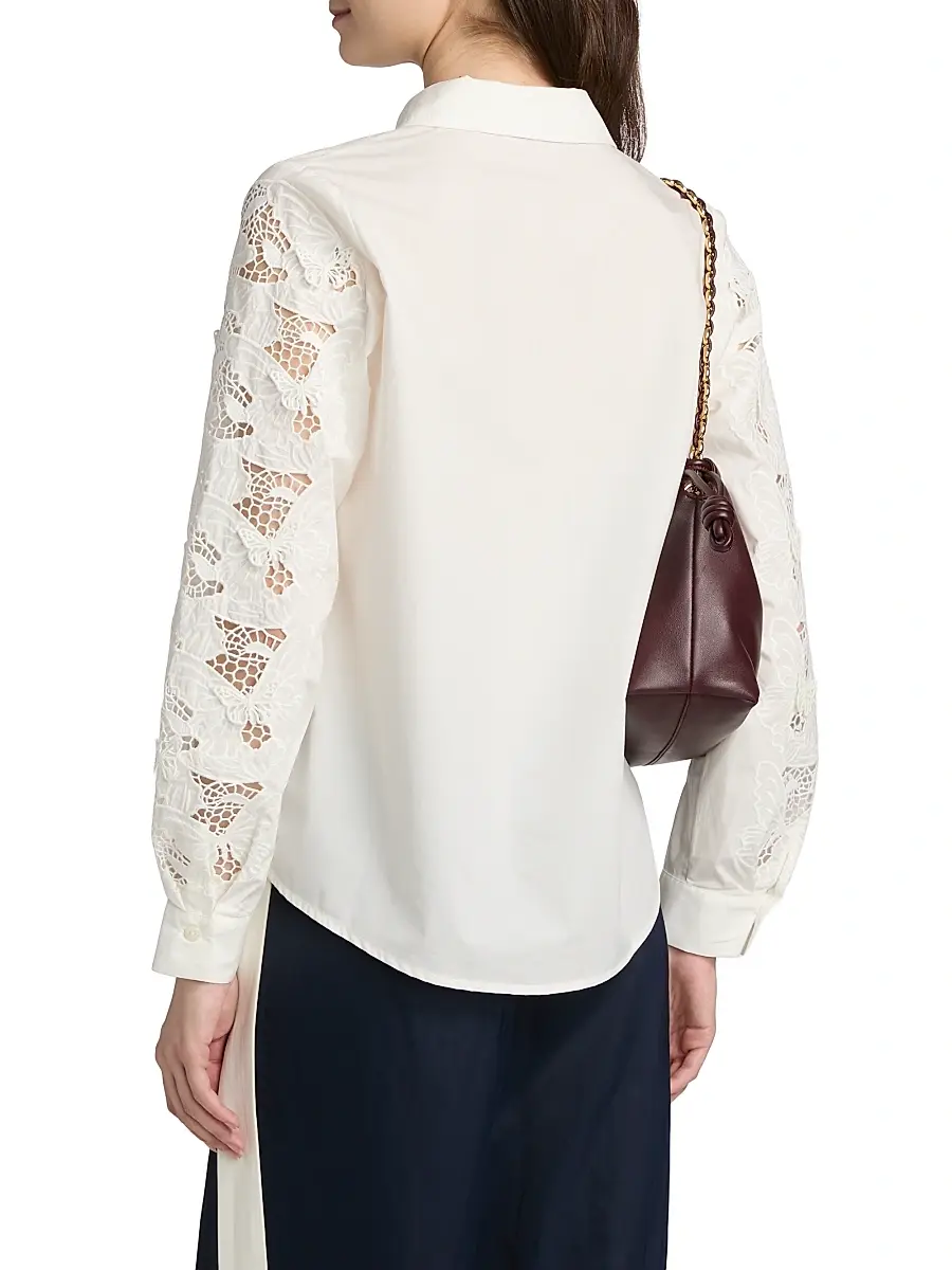 Elie Tahari Women's Dani Lace Sleeve Silk Shirt | Thumbnail 5 Elie Tahari Women's Dani Lace Sleeve Silk Shirt | Thumbnail 5