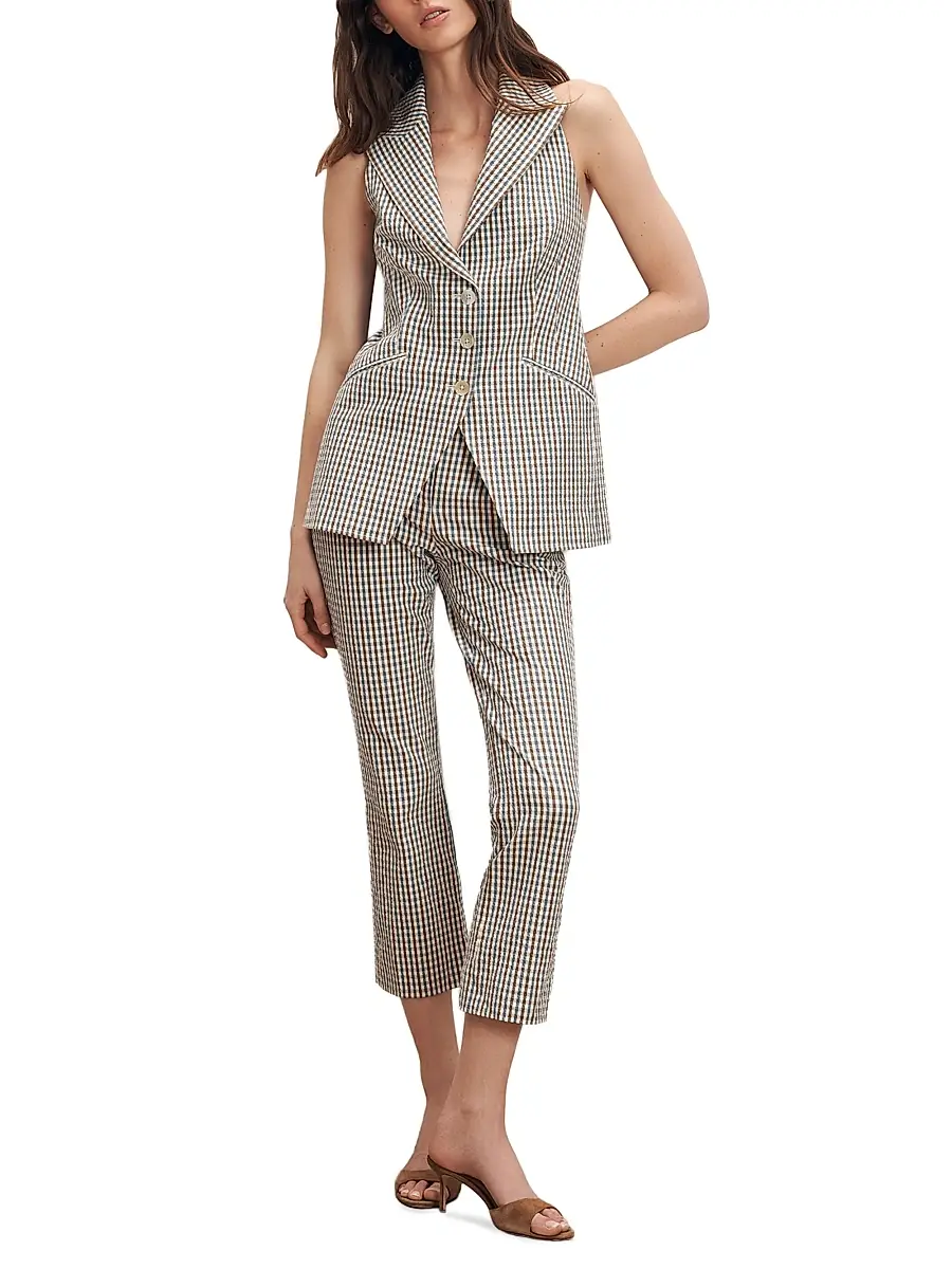Veronica Beard Women's Arte Gingham Slim-Fit Pants | Thumbnail 2