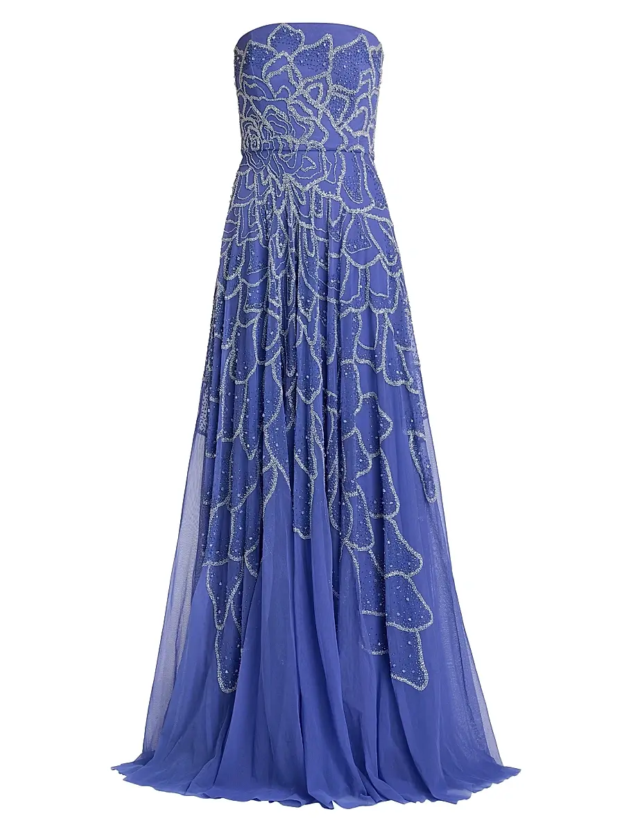 THEIA Women's Ramona Strapless Ombré Beaded Gown