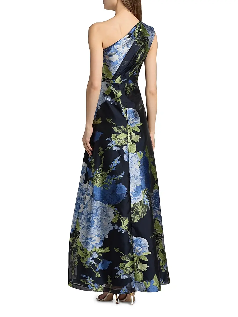 Kay Unger Women's Daisy Floral Jacquard One-Shoulder Gown | Thumbnail 5 Kay Unger Women's Daisy Floral Jacquard One-Shoulder Gown | Thumbnail 5