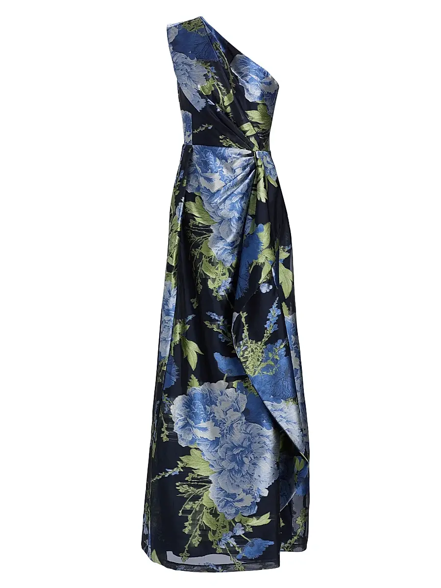 Kay Unger Women's Daisy Floral Jacquard One-Shoulder Gown - Dark Twilight Multi | Image 1 Kay Unger Women's Daisy Floral Jacquard One-Shoulder Gown - Dark Twilight Multi | Image 1