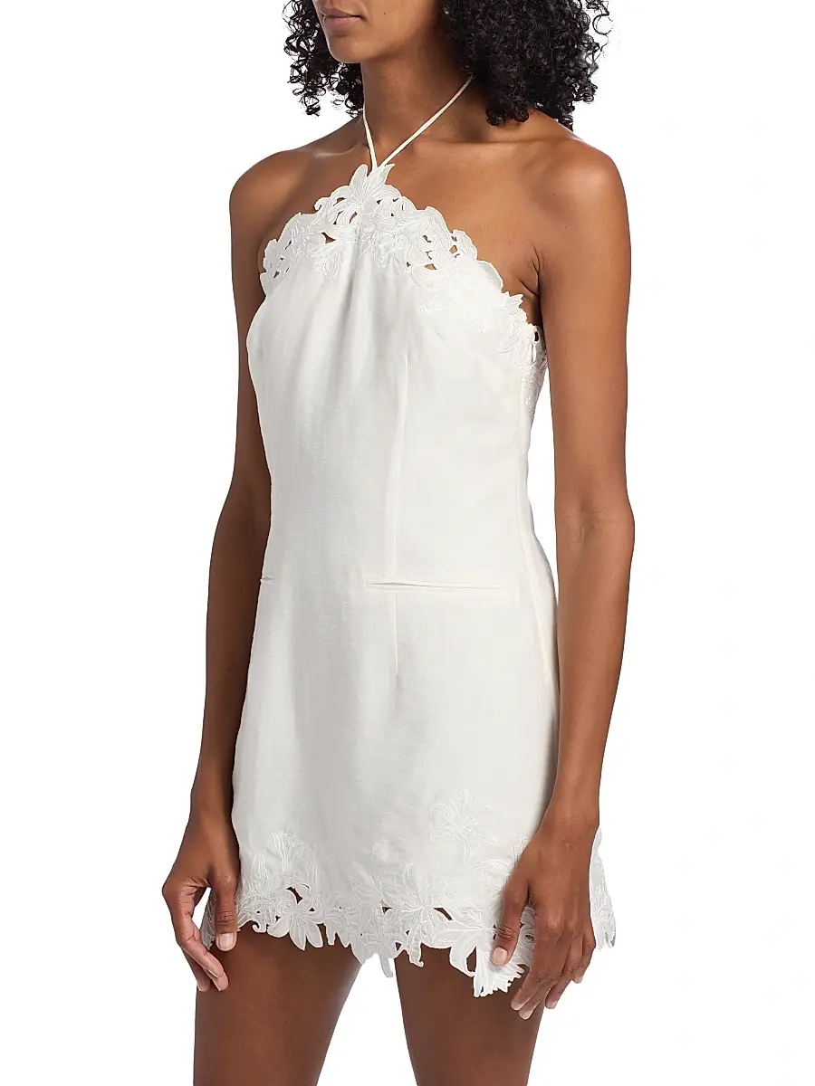 Amur Women's Lanie Lace-Trimmed Linen-Silk Minidress | Thumbnail 4 Amur Women's Lanie Lace-Trimmed Linen-Silk Minidress | Thumbnail 4