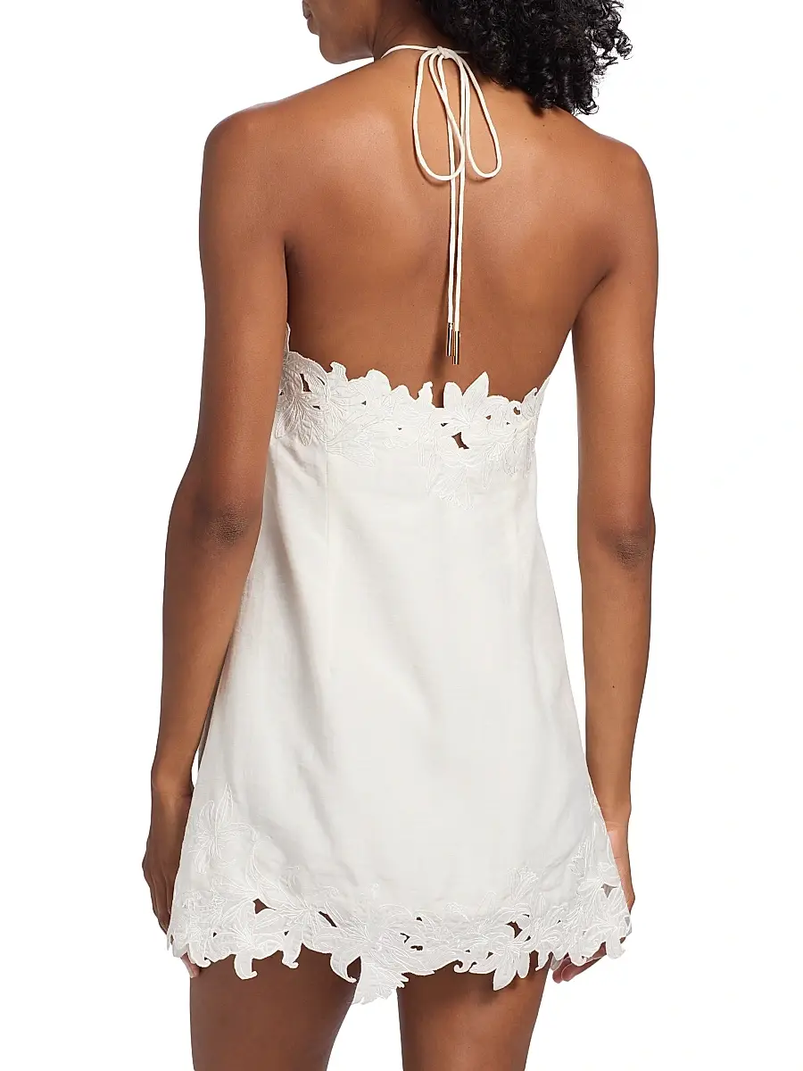 Amur Women's Lanie Lace-Trimmed Linen-Silk Minidress | Thumbnail 5 Amur Women's Lanie Lace-Trimmed Linen-Silk Minidress | Thumbnail 5