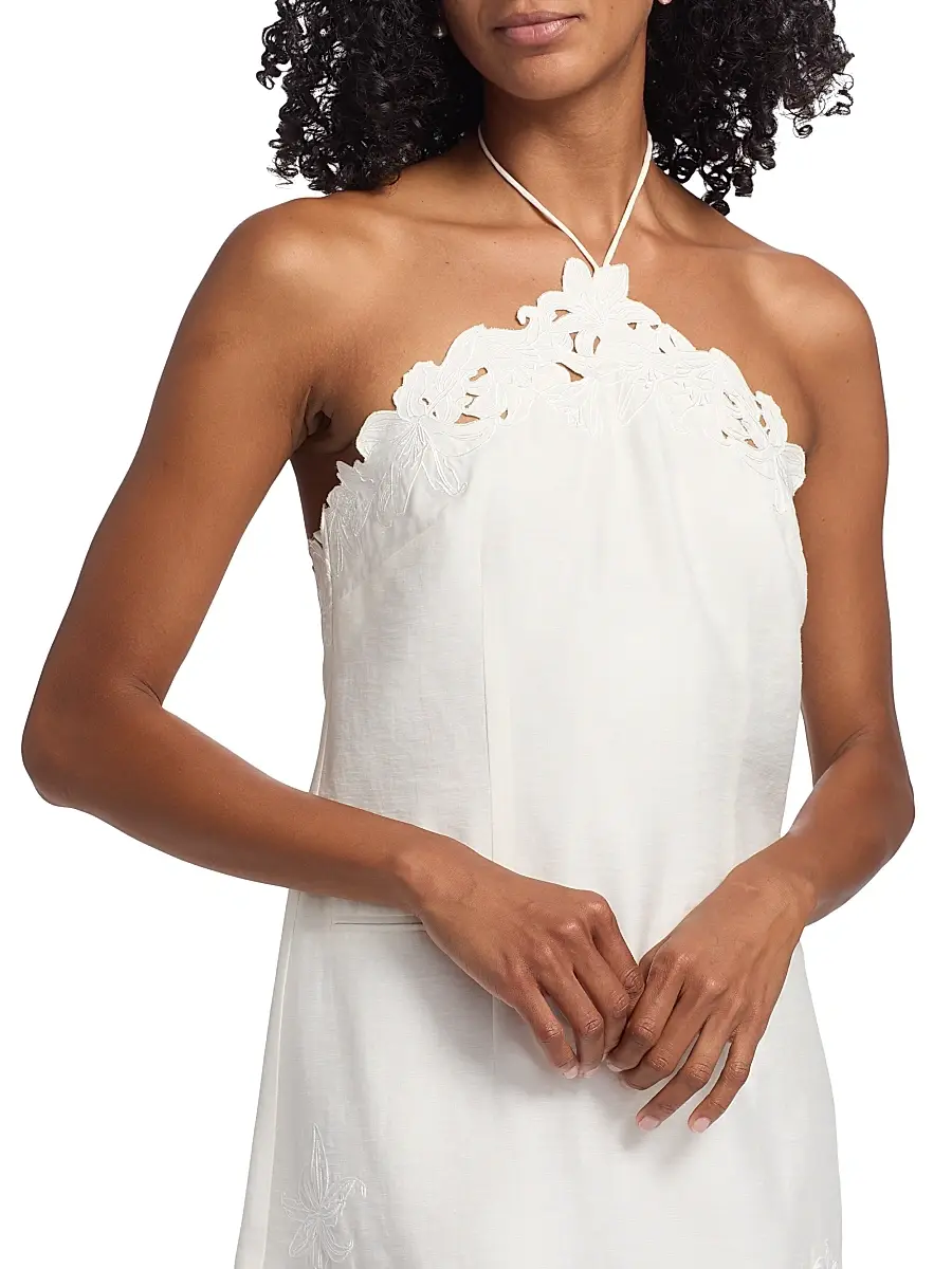 Amur Women's Lanie Lace-Trimmed Linen-Silk Minidress | Thumbnail 6 Amur Women's Lanie Lace-Trimmed Linen-Silk Minidress | Thumbnail 6