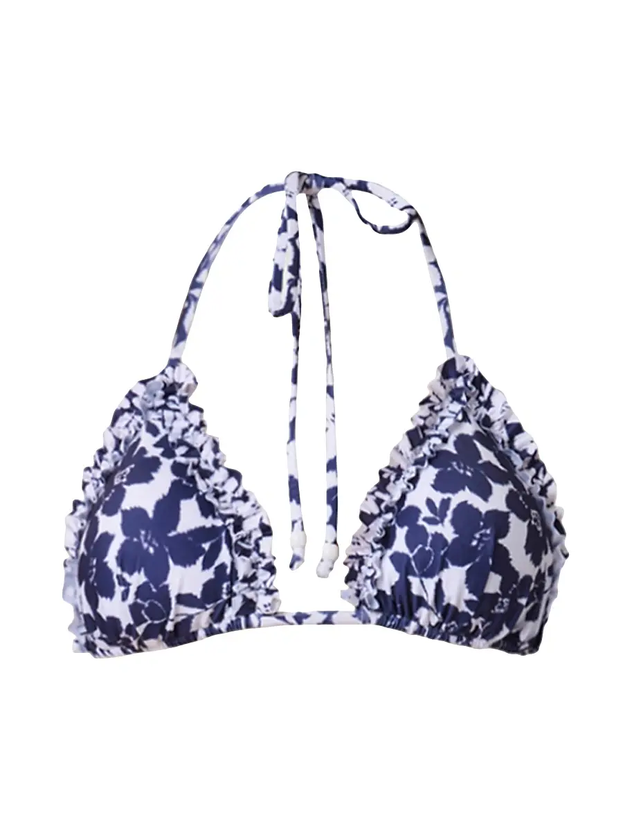 Shoshanna Women's Floral Ruffled Triangle Bikini Top - Navy | Image 1 Shoshanna Women's Floral Ruffled Triangle Bikini Top - Navy | Image 1