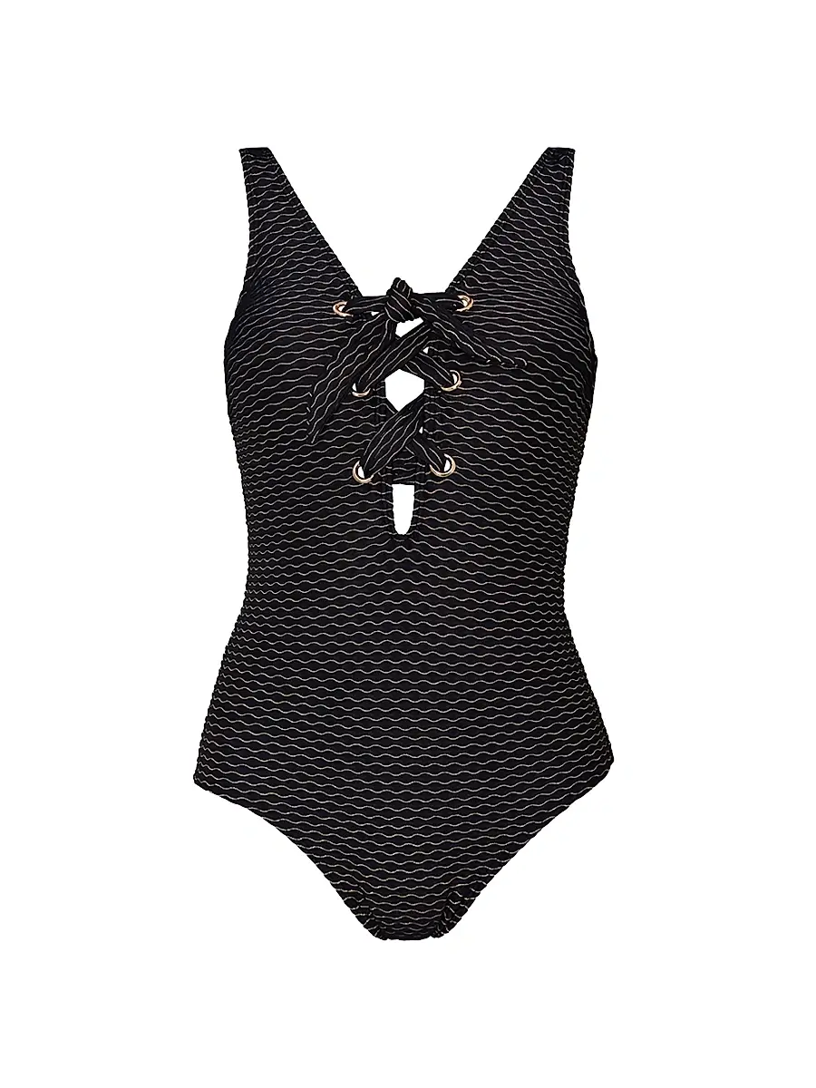 Shoshanna Women's Lace-Up One-Piece Swimsuit - Jet Gold | Image 1 Shoshanna Women's Lace-Up One-Piece Swimsuit - Jet Gold | Image 1